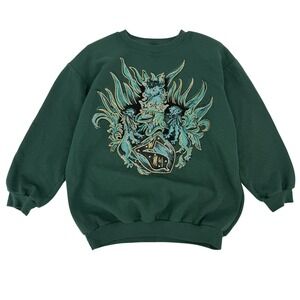 Vintage Adolfo Sport Mens Green Heraldic Crest Graphic Crew Sweatshirt Large